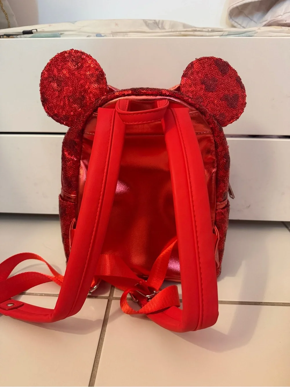 Loungefly Red Sequin Minnie Mouse Mini Backpack with Bow